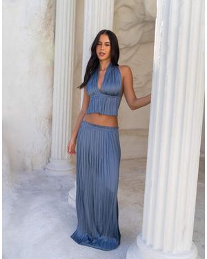 Aria Cove Plisse Frill Waist Detail Maxi Skirt - Blue
