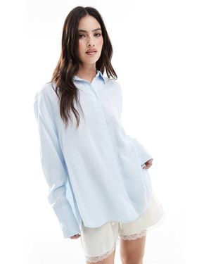 Bershka Camicia Oversize Azzurra - Bianco