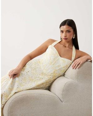 Bardot Pollie Broderie Halter Midi Dress - Natural
