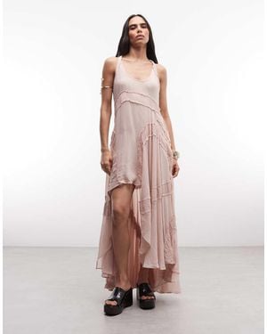 AllSaints Dorina Sleeveless Ruched Asymmetric Ruffle Midi Dress - Pink