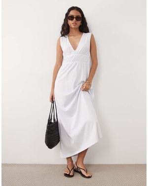 ASOS Ruched Bodice Plunge Maxi Dress - White