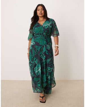 Hope & Ivy Plus Flutter Sleeve Maxi Wrap Dress - Green