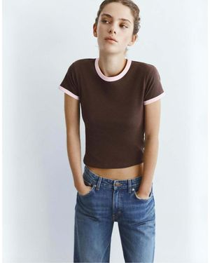 Pull&Bear Short Sleeve Ribbed T-shirt - Brown