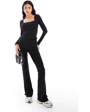In The Style Fits Mix And Match Slinky Sculpt Foldover Waist Flare Trousers Co-Ord - Blue