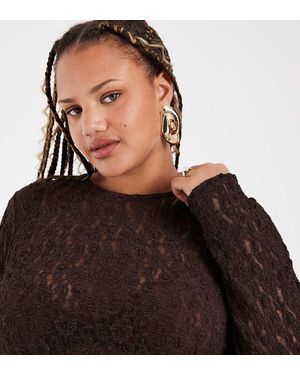 Vero Moda Top Peplum Texturizado De Manga Larga En Marrón Chocolate