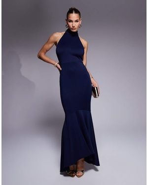 True Violet Vestido Largo De Corte Sirena Con Cuello Halter De - Azul