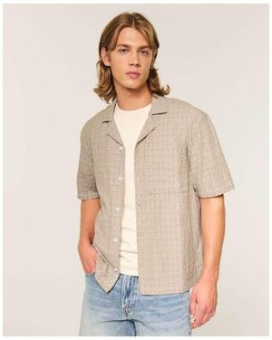 Hollister Boxy Short-Sleeve Textured Button-Through Shirt - Natural