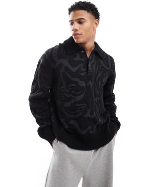 Weekday Bobby - polo en maille à motif ondoyant - /gris - Noir
