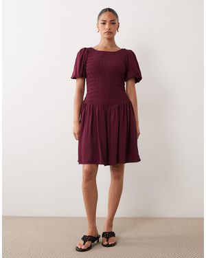 Nobody's Child Petite Shirred Bodice Puff Sleeve Mini Dress