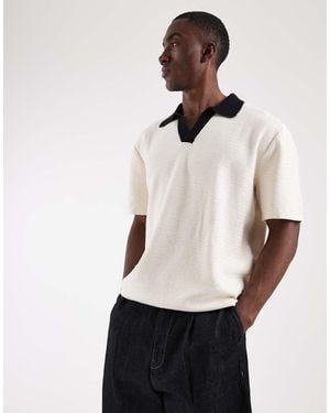 Jack & Jones Open Neck Polo Knit With Contrast Collar - White