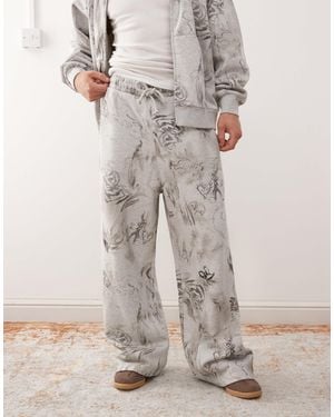 Weekday Co-Ord Wide Leg Sweatpants With Scribble Graphic Print - Grey