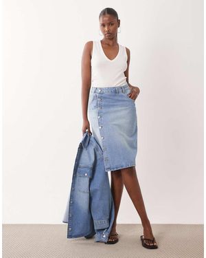 ASOS Low Waist Denim Pencil Skirt - Blue