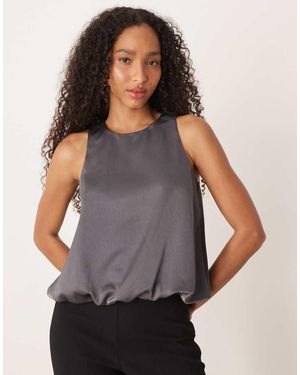 Vila Satin Puffball Hem Top - Grey