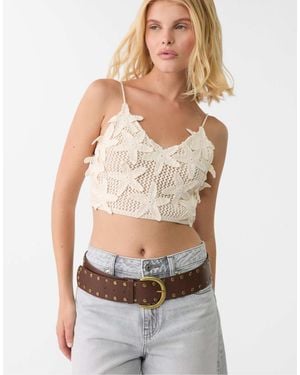 Stradivarius Ceinture large avec clous en forme d'étoiles - beige - Blanc