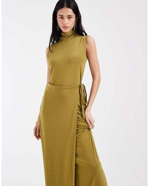 & Other Stories Funnel Neck Tie Waist Midi Dress - Green