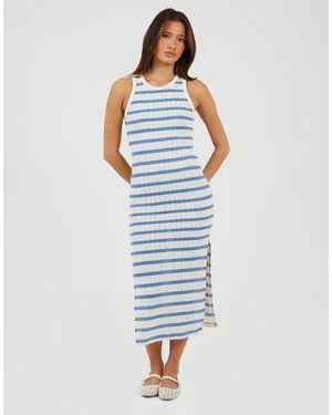 Brave Soul Striped Sleeveless Knit Look Maxi Dress - Blue