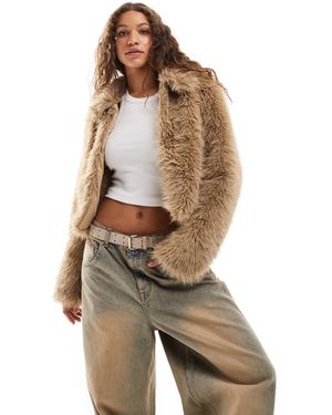 Daisy Street Cropped Faux Fur Jacket - Brown