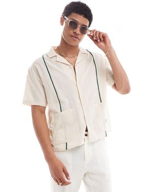 Native Youth Chemise coupe carrée en tissu texturé - vert et taupe - Blanc