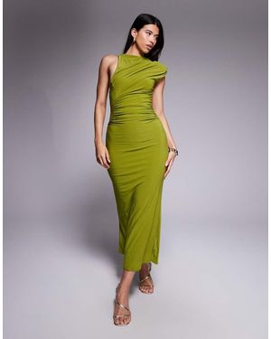 ASOS Vestido Largo Ceñido Con Hombreras Y Costuras De Efecto Moldeador De - Verde