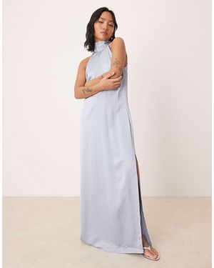 Vila Halterneck Maxi Dress With Tie Neck - White