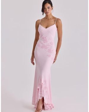 House Of Cb Anastelle Hand Beaded Embellished Satin Maxi Dress - Pink