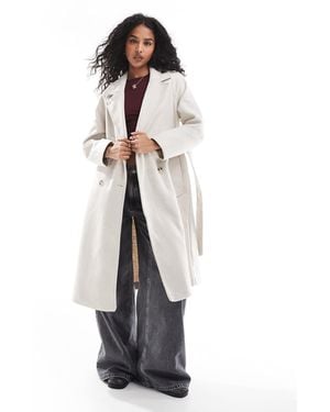 Stradivarius Wool Look Jacket With Tie Detail - White