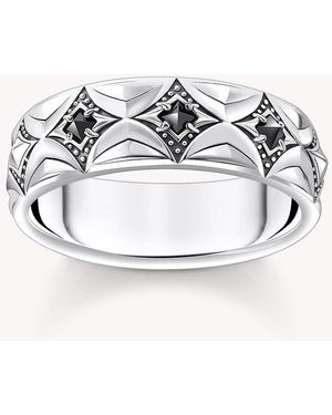 Thomas Sabo Anello A Fascia Con Motivo Di Rombi E Zirconia Nero E Brunito - Metallizzato