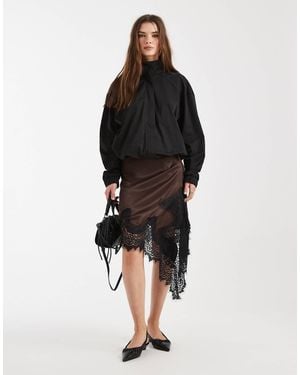 ASOS Satin Asymmetric Lace Trim Mini Skirt - Black