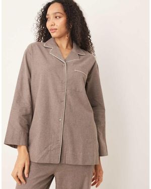 Mango 100% Cotton Flannel Pyjama Shirt Co-ord - Brown