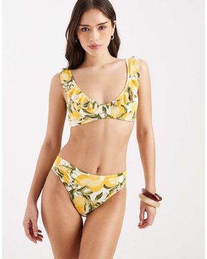 Lindex Lemon Print Ruched Side Bikini Bottom - Multicolour