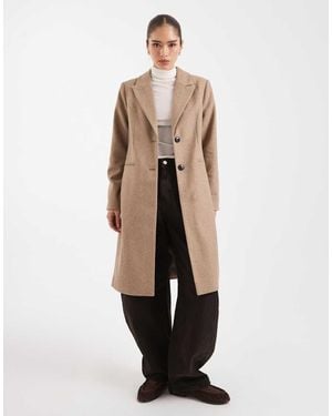 Vero Moda Tailored Herringbone Wool Mix Coat - Natural