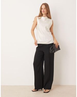 Mango Satin Look High Neck Draped Sleeveless Top - Natural