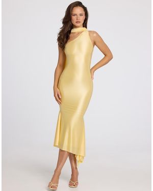 Oh Polly Sculpted Slinky Asymmetric Scarf Detail Midi Dress - Natural