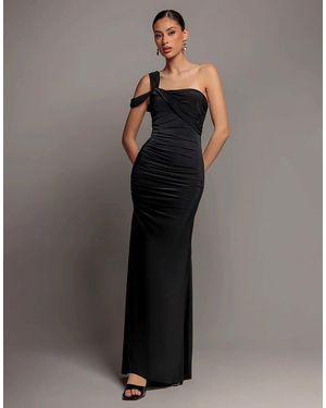 Goddiva One Shoulder Asymmetric Twist Maxi Dress - Black