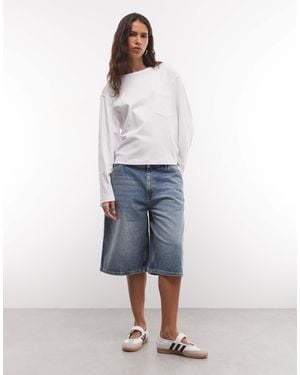 Collusion Boxy Long Sleeve T-shirt With Pocket - Blue