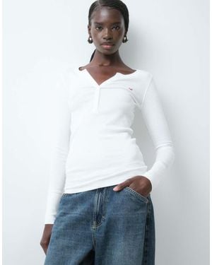 Hollister Icon Logo Long Sleeve Henley Top - White