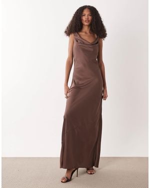 Jdy Cowl Neck Satin Maxi Dress - Brown