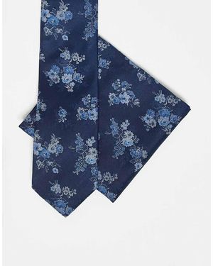 ASOS Cravatta E Fazzoletto Da Taschino A Fiori - Blu