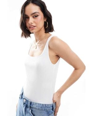 Pimkie Ribbed Cotton Square Neck Bodysuit - White