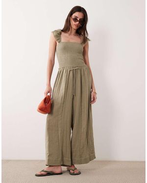 ASOS Mono Largo De Pernera Ancha De Tejido Doble De -Neutro