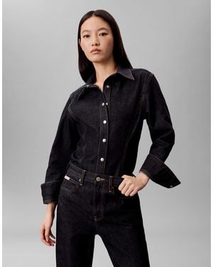 Calvin Klein Top en jean sculptural à coutures apparentes et taille cintrée - délavage foncé - Noir