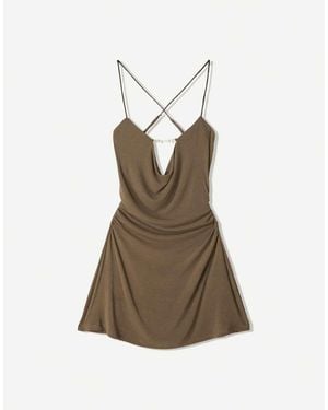 Bershka Mini Dress With Collar - Natural