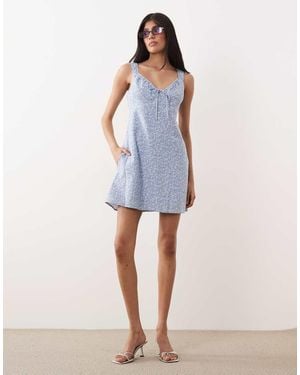 Abercrombie & Fitch Ruched Milkmaid Mini Dress - Blue