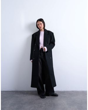 TOPSHOP Double Breasted Mensy Overcoat With Wool - Black