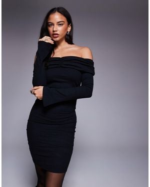 ASOS Ribbed Ruched Bardot Mini Dress - Blue