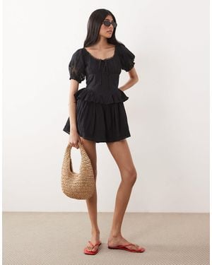 Miss Selfridge Cheesecloth Lace Detail Milkmaid Playsuit - Natural