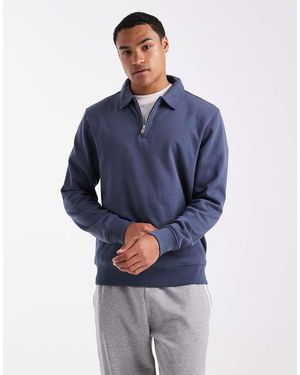 Threadbare Sweatshirt Van Fleece Met 1/4 Rits - Blauw