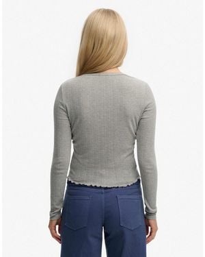 Superdry – athletic essentials – pointelle-strickjacke - Grau