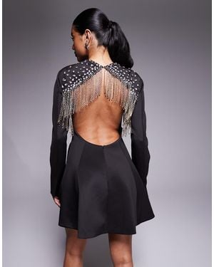 ASOS Blazer Mini Dress With Fringe Embellished Open Back - Grey
