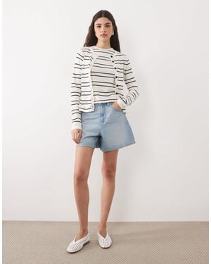 ASOS Gilet d'ensemble coupe carrée en maille à rayures - noir et blanc - Bleu